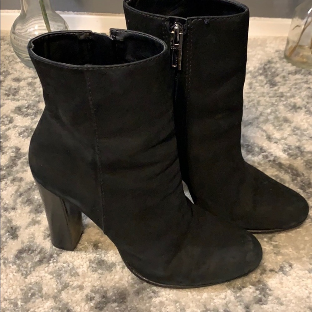 Schutz Black Ankle High Suede Heeled Boots